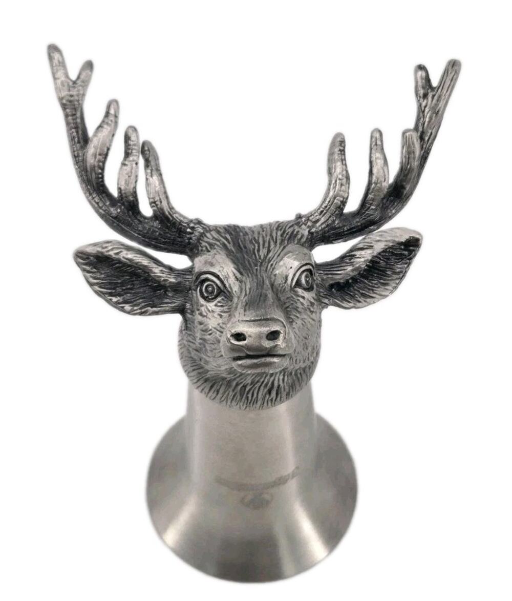 Vtg Jägermeister Deer Head Pewter Shot Glass 3.5” Hunting Stag Barware Germany
